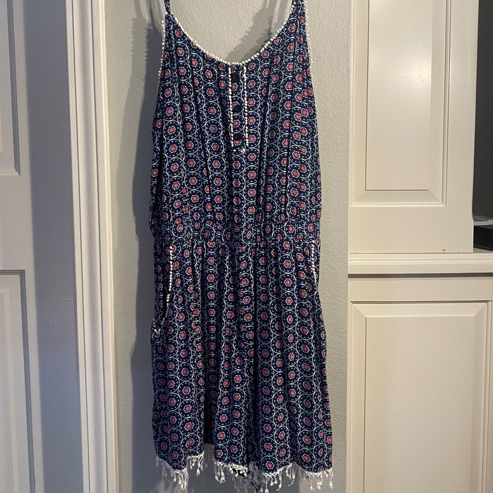 Romper small with pockets blue pink and white